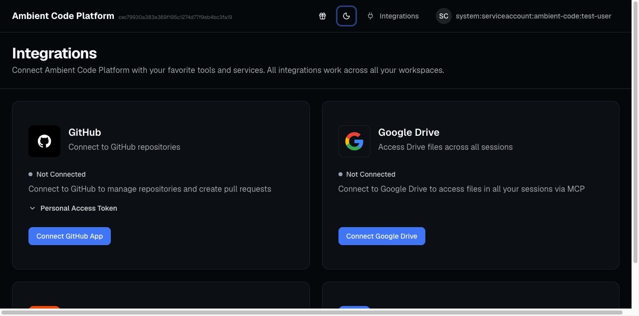 Integrations settings